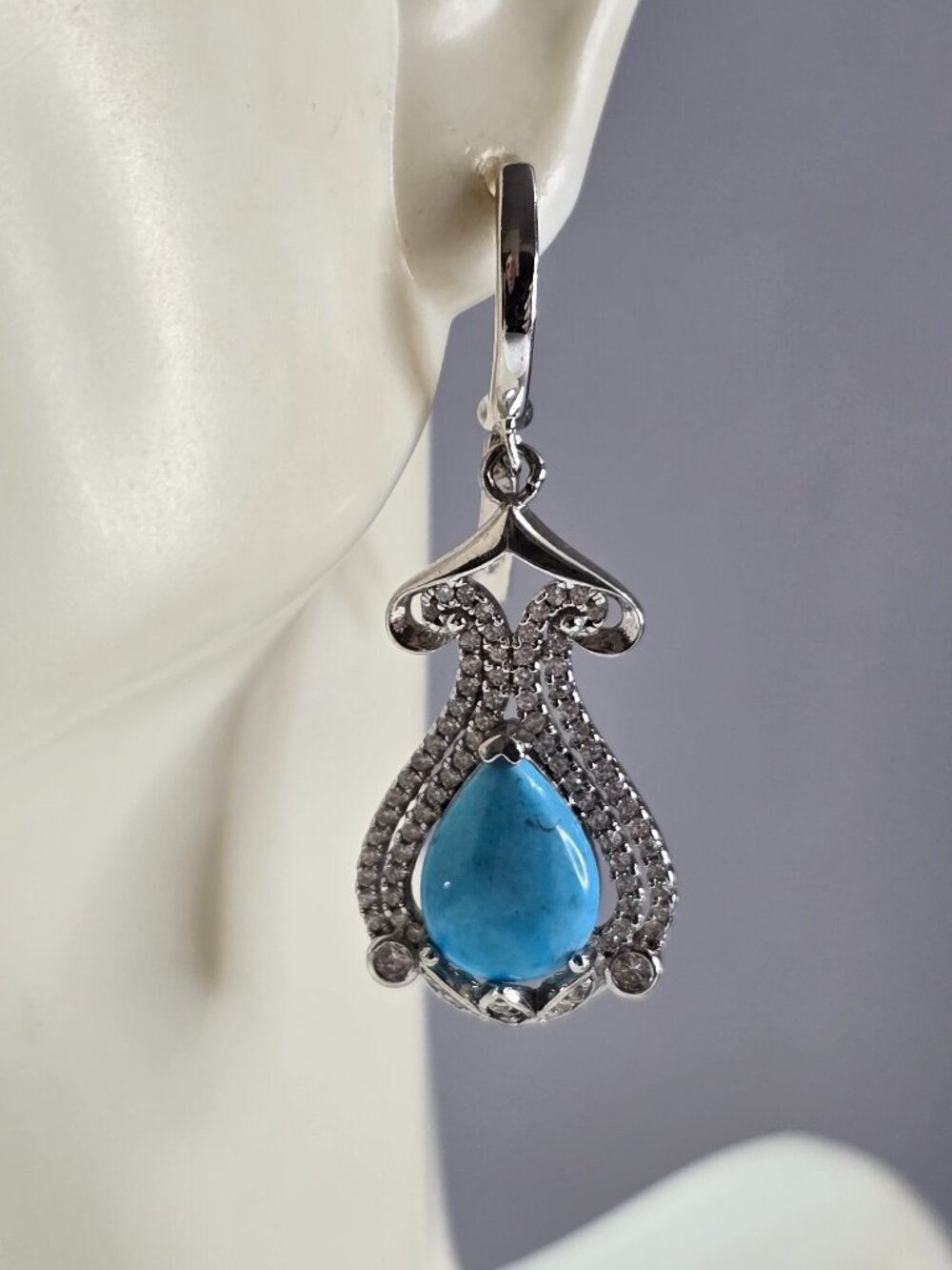 Womens Vintage Estate Sterling Silver Modernist Turquoise Earrings 9.2g E3294